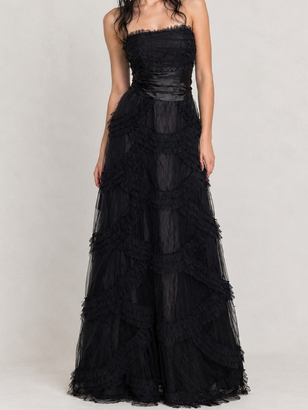 Vintage 90s y2k Masquerade black tiered tie back ruffle prom goth grunge dress
